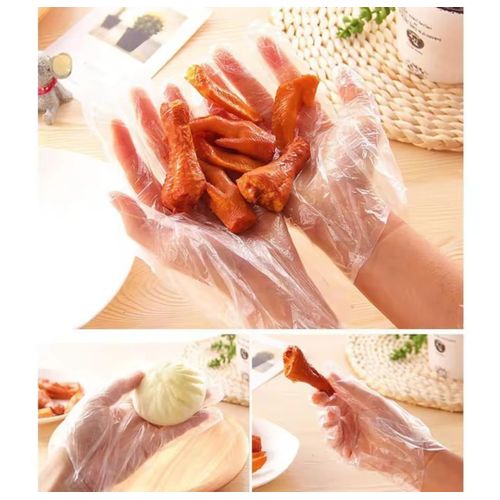 100pcs Transparent Disposable Kitchen Gloves For BBQ Eco-friendly Food Gloves One-off Gloves convenient for handling all food types,good for home,party or events use,also good for  wearing and eating.