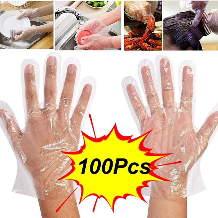 100pcs Transparent Disposable Kitchen Gloves For BBQ Eco-friendly Food Gloves One-off Gloves convenient for handling all food types,good for home,party or events use,also good for  wearing and eating.