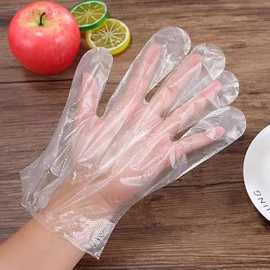 100pcs Transparent Disposable Kitchen Gloves For BBQ Eco-friendly Food Gloves One-off Gloves convenient for handling all food types,good for home,party or events use,also good for  wearing and eating.
