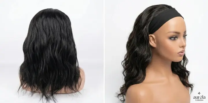 Natural Black Wavy Headband Wig for Women – Glueless Synthetic Hair Wig, Medium Length, Everyday Fashion Hairpiece