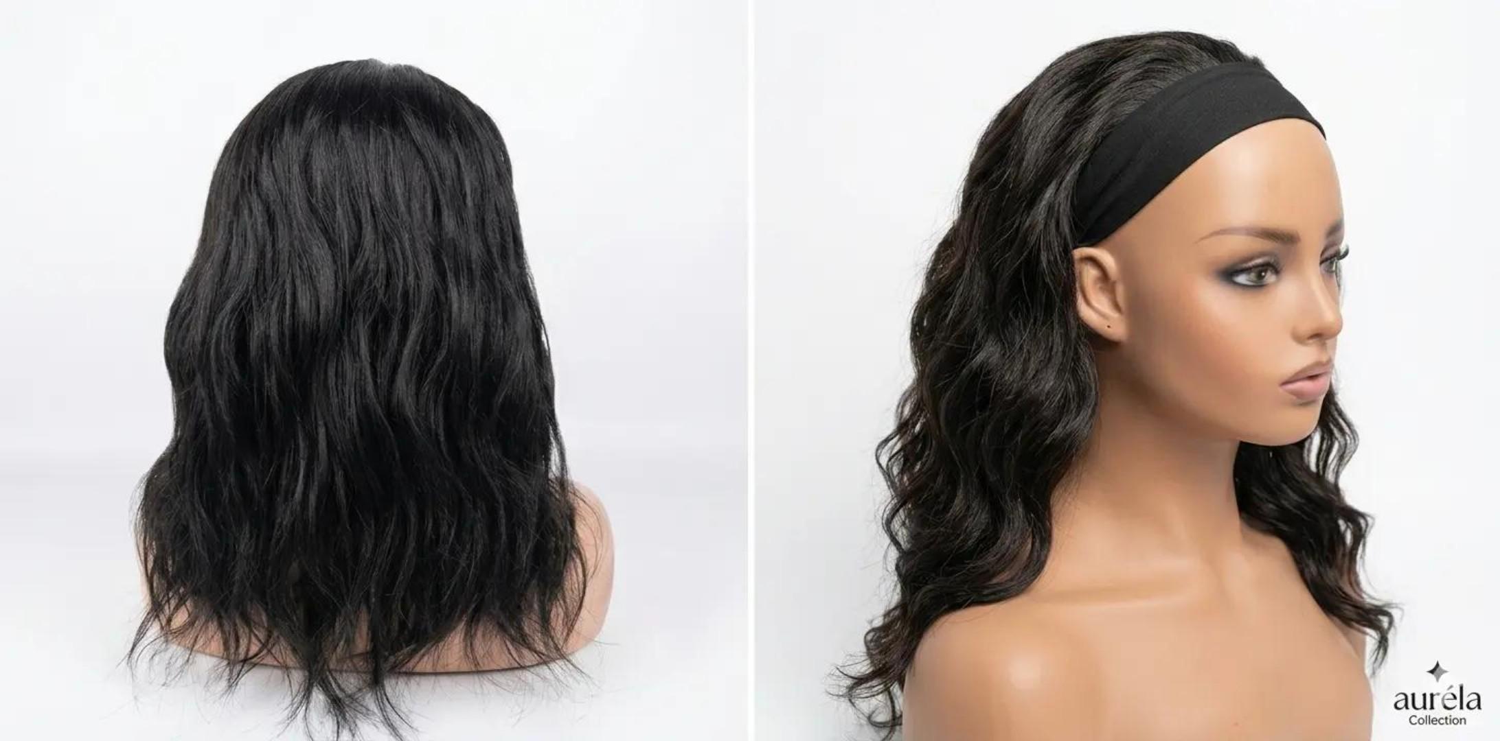 Natural Black Wavy Headband Wig for Women – Glueless Synthetic Hair Wig, Medium Length, Everyday Fashion Hairpiece