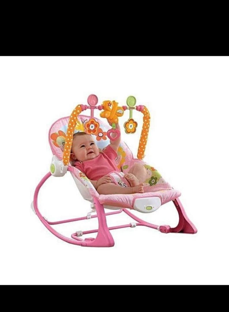 Baby Rocker Bouncer Chair with Toy Bar, Soothing Vibrating Seat, Adjustable Reclining Infant Rocking Chair for Newborns & Toddlers (Pink)
