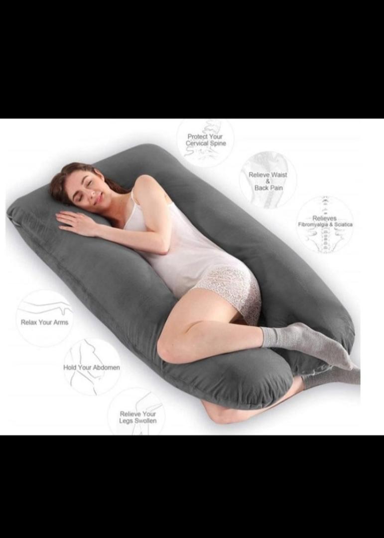 U-Shape Maternity Pillow Full Body Support Cushion for Pregnant Women - Grey Velvet