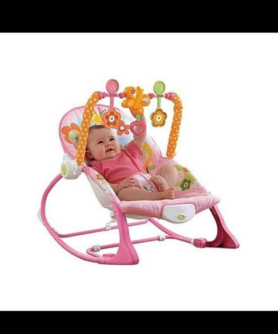 Baby Rocker Bouncer Chair with Toy Bar, Soothing Vibrating Seat, Adjustable Reclining Infant Rocking Chair for Newborns & Toddlers (Pink)