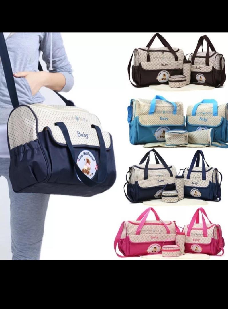 5 In 1 Waterproof Baby Diaper Bag Set - Large Capacity Multi-Function Mummy Travel Shoulder Handbag