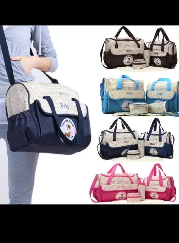 5 In 1 Waterproof Baby Diaper Bag Set - Large Capacity Multi-Function Mummy Travel Shoulder Handbag
