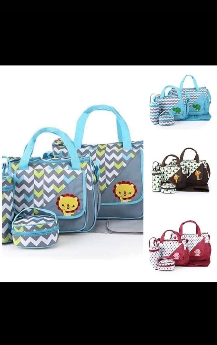 5-In-1 Multi-Function Baby Diaper Bag Set - Large Capacity Travel Tote & Changing Mat