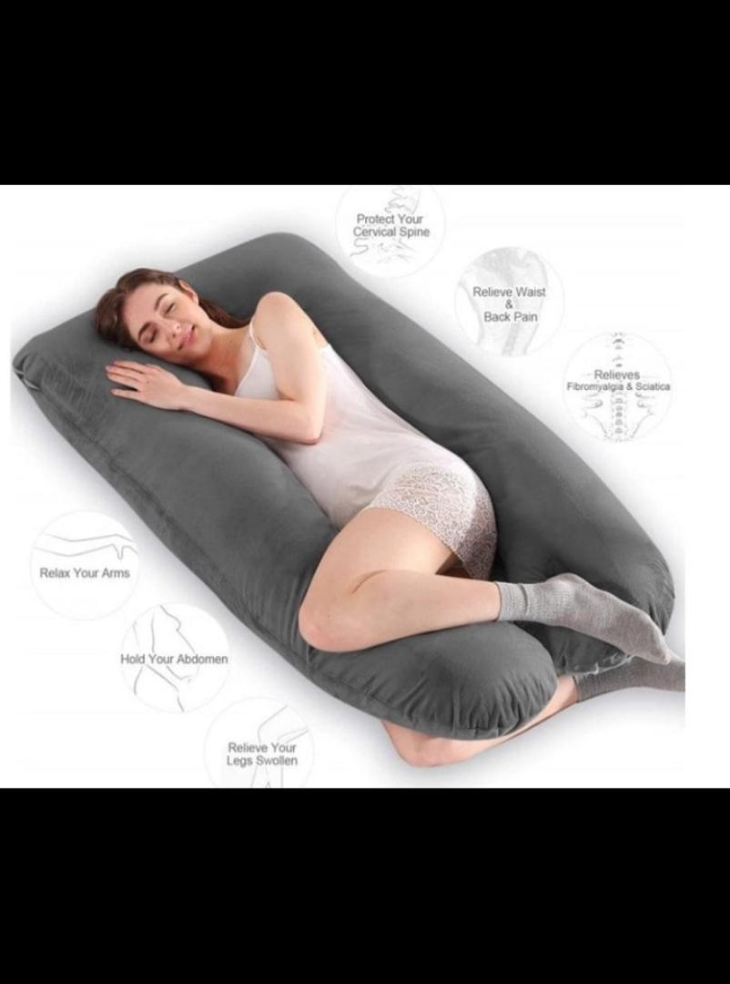 U-Shape Maternity Pillow Full Body Support Cushion for Pregnant Women - Grey Velvet