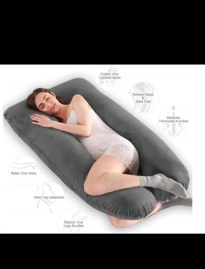 U-Shape Maternity Pillow Full Body Support Cushion for Pregnant Women - Grey Velvet