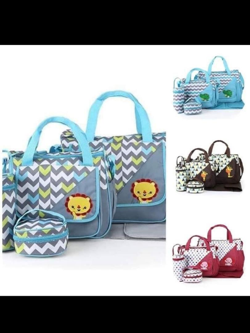 5-In-1 Multi-Function Baby Diaper Bag Set - Large Capacity Travel Tote & Changing Mat