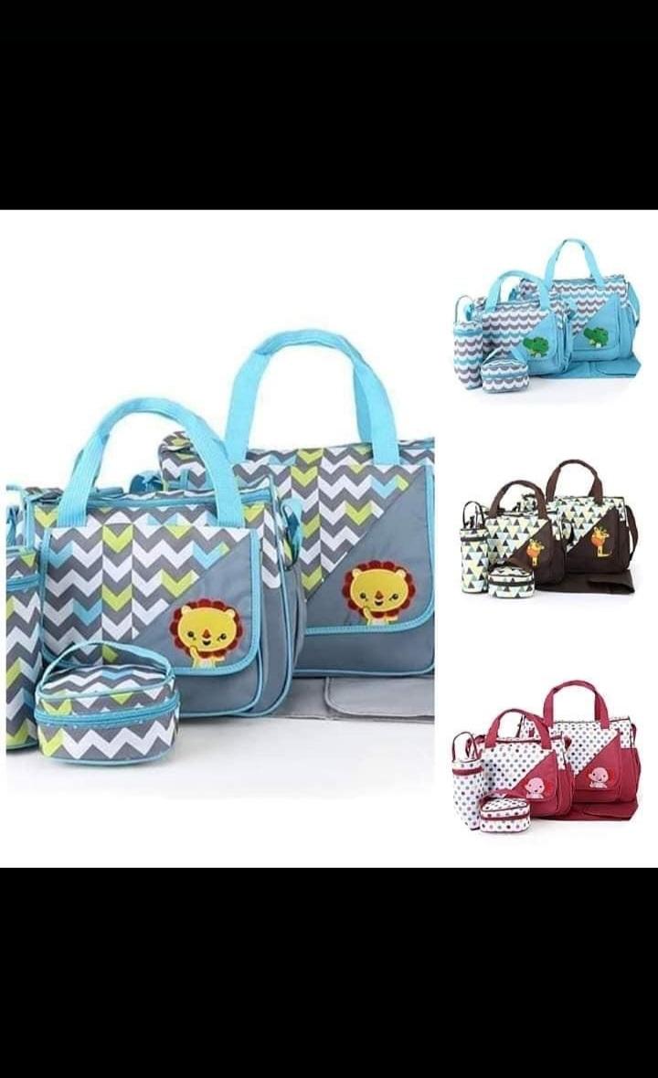 5-In-1 Multi-Function Baby Diaper Bag Set - Large Capacity Travel Tote & Changing Mat