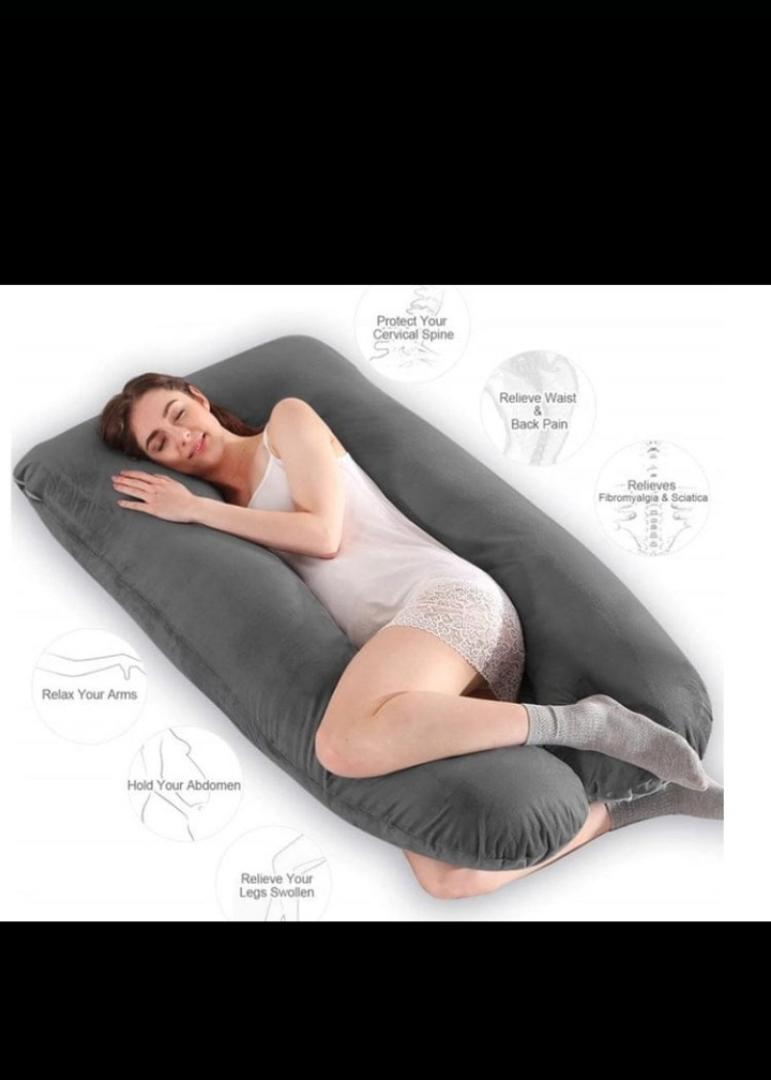 U-Shape Maternity Pillow Full Body Support Cushion for Pregnant Women - Grey Velvet
