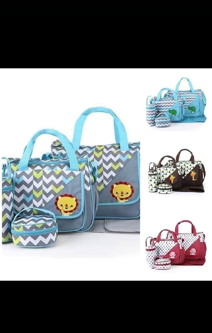 5-In-1 Multi-Function Baby Diaper Bag Set - Large Capacity Travel Tote & Changing Mat