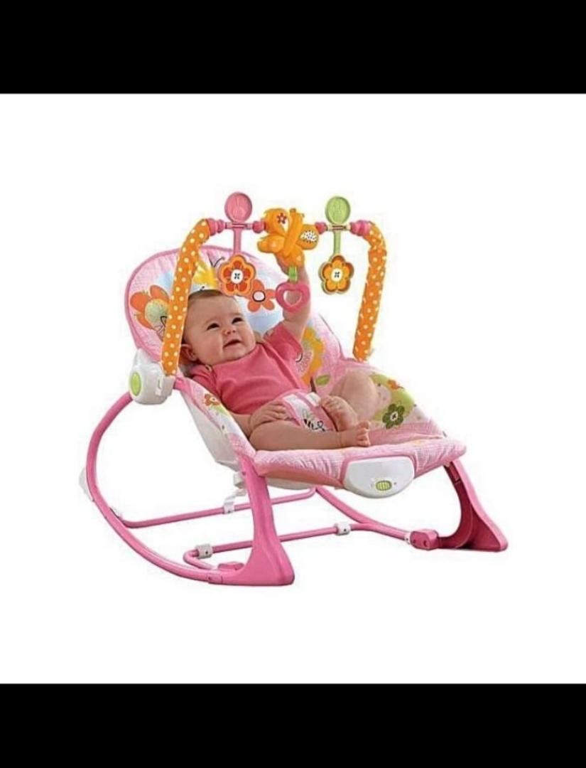 Baby Rocker Bouncer Chair with Toy Bar, Soothing Vibrating Seat, Adjustable Reclining Infant Rocking Chair for Newborns & Toddlers (Pink)