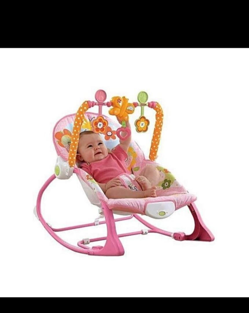 Baby Rocker Bouncer Chair with Toy Bar, Soothing Vibrating Seat, Adjustable Reclining Infant Rocking Chair for Newborns & Toddlers (Pink)