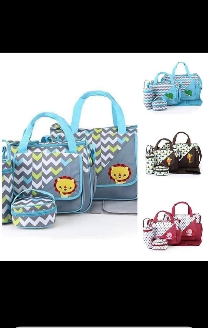 5-In-1 Multi-Function Baby Diaper Bag Set - Large Capacity Travel Tote & Changing Mat