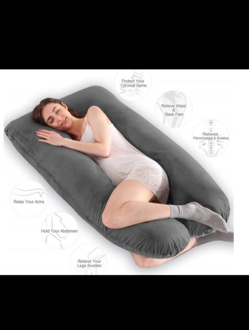 U-Shape Maternity Pillow Full Body Support Cushion for Pregnant Women - Grey Velvet