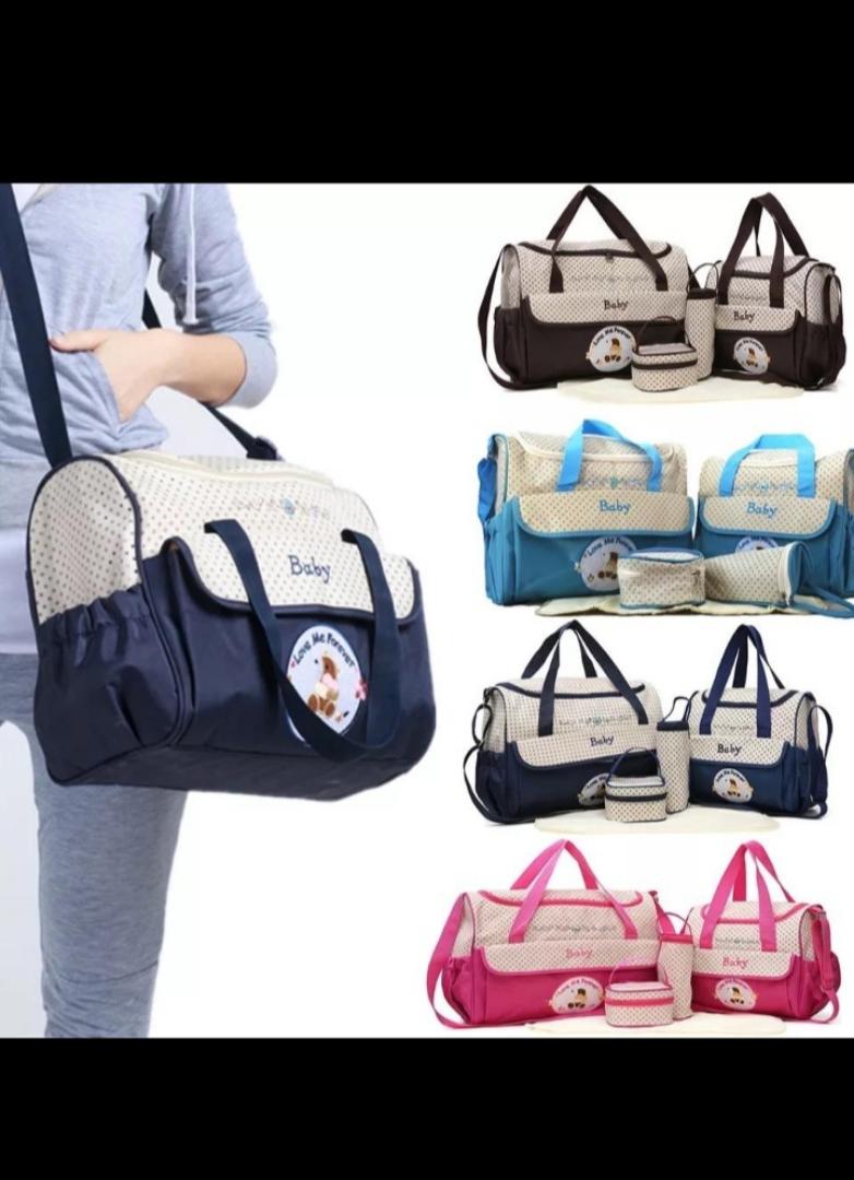5 In 1 Waterproof Baby Diaper Bag Set - Large Capacity Multi-Function Mummy Travel Shoulder Handbag