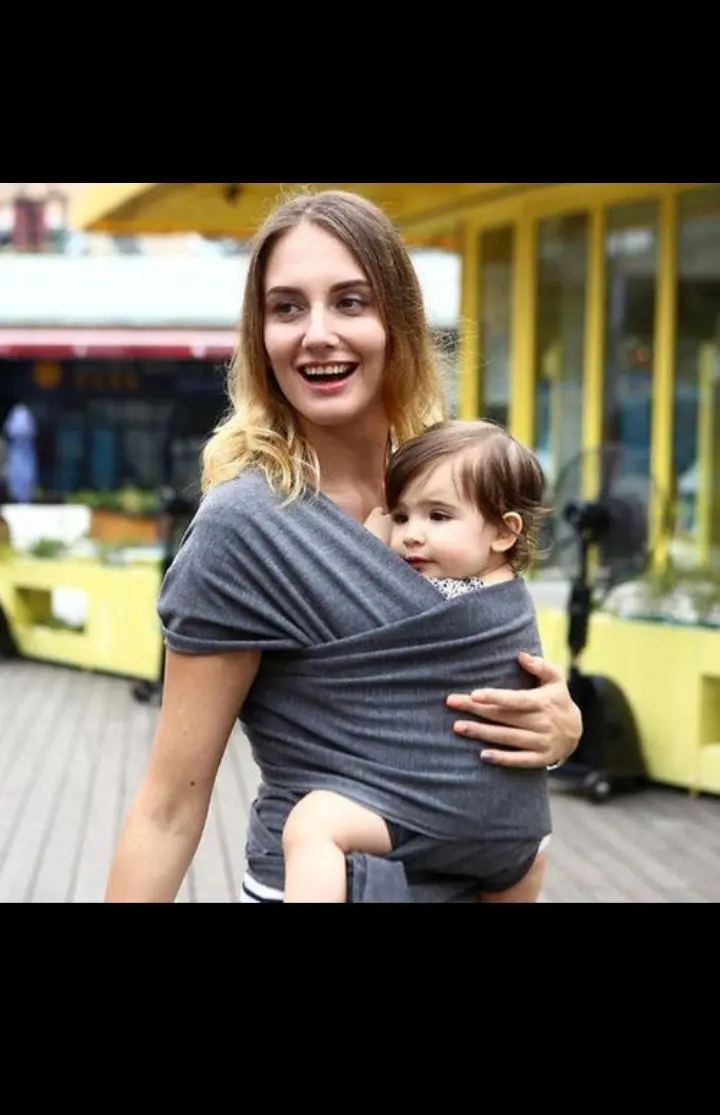 Soft Baby Wrap Carrier Sling – Newborn to Toddler Adjustable Kangaroo Carrier for Hands-Free Breastfeeding & Comfortable Baby Wearing – Grey