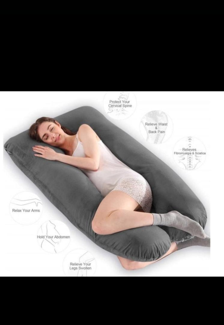 U-Shape Maternity Pillow Full Body Support Cushion for Pregnant Women - Grey Velvet