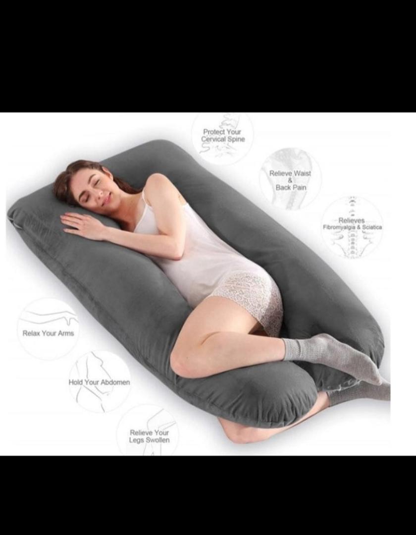 U-Shape Maternity Pillow Full Body Support Cushion for Pregnant Women - Grey Velvet