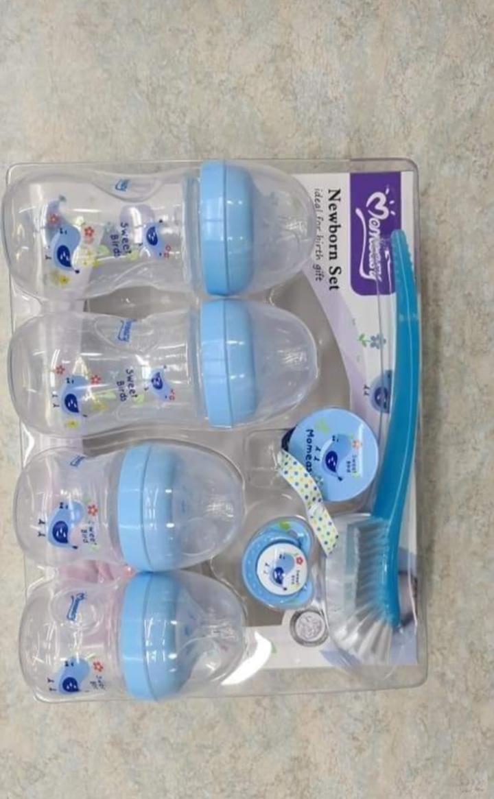 8PCS Newborn Baby Feeding Bottle Gift Set - BPA Free Baby Bottles, Pacifier, Bottle Brush & Feeding Accessories (Blue)