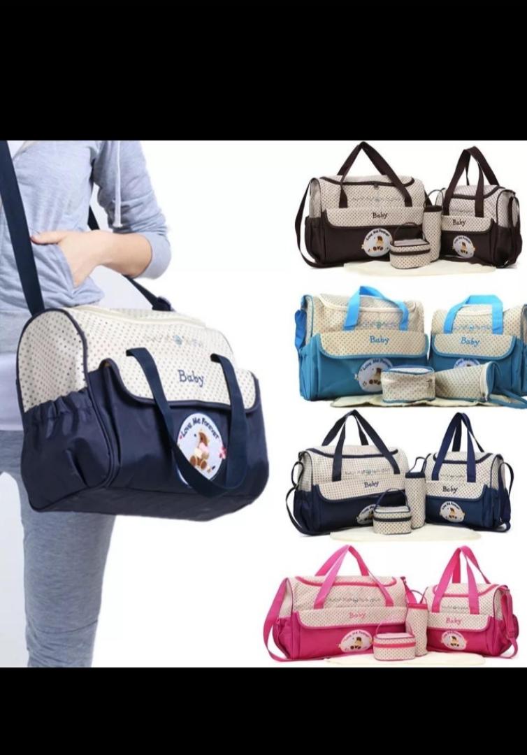 5 In 1 Waterproof Baby Diaper Bag Set - Large Capacity Multi-Function Mummy Travel Shoulder Handbag
