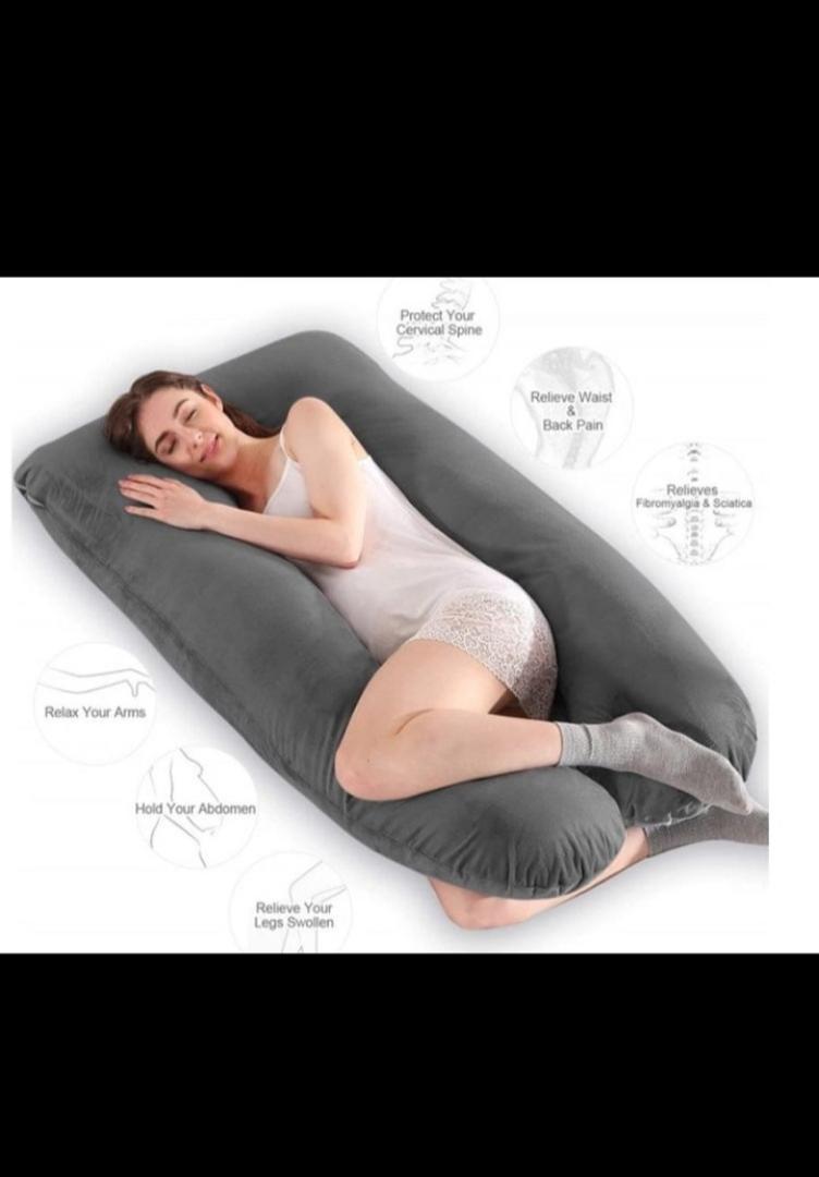 U-Shape Maternity Pillow Full Body Support Cushion for Pregnant Women - Grey Velvet
