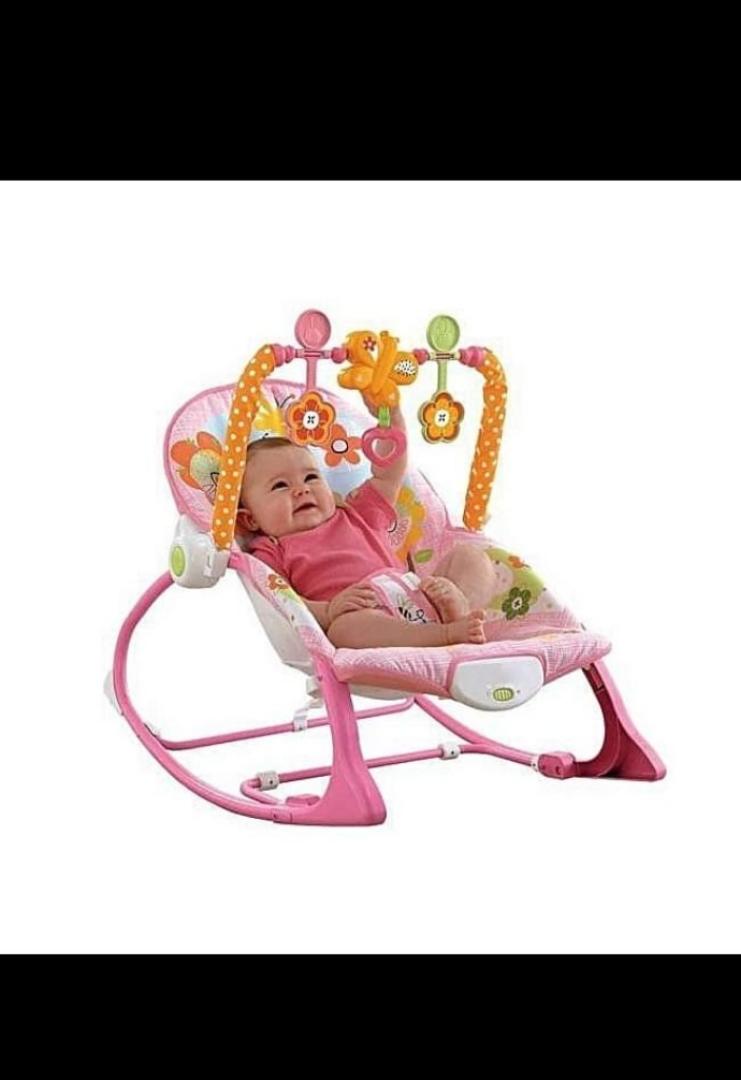 Baby Rocker Bouncer Chair with Toy Bar, Soothing Vibrating Seat, Adjustable Reclining Infant Rocking Chair for Newborns & Toddlers (Pink)
