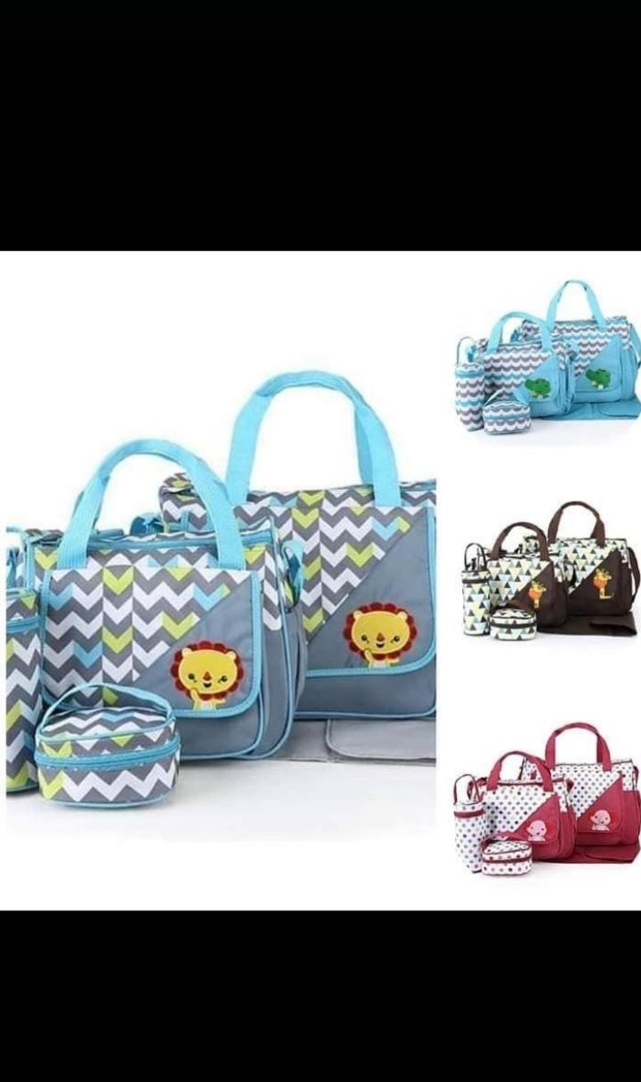 5-In-1 Multi-Function Baby Diaper Bag Set - Large Capacity Travel Tote & Changing Mat