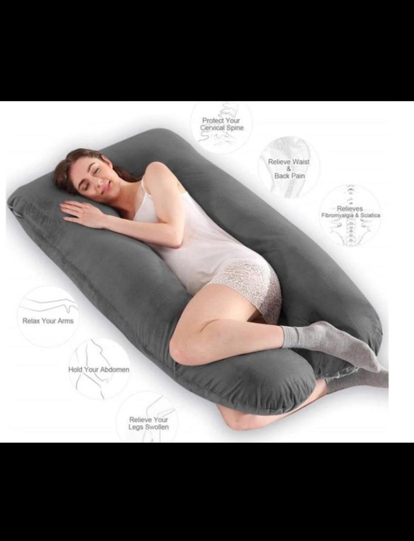 U-Shape Maternity Pillow Full Body Support Cushion for Pregnant Women - Grey Velvet