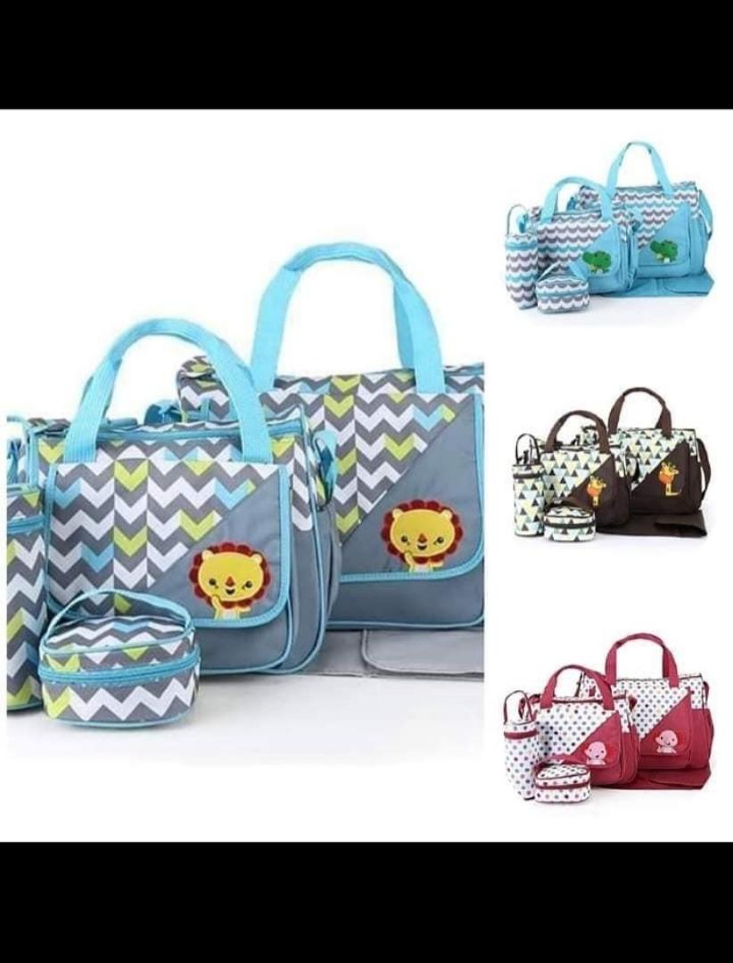 5-In-1 Multi-Function Baby Diaper Bag Set - Large Capacity Travel Tote & Changing Mat