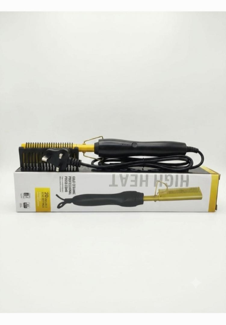 Professional Gold Ceramic Hot Press Comb – Electric Hair Straightener Comb with 20 Adjustable High Heat Settings for Natural Hair & Wigs
