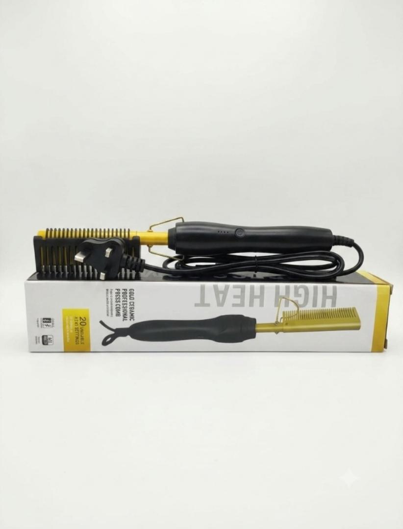 Professional Gold Ceramic Hot Press Comb – Electric Hair Straightener Comb with 20 Adjustable High Heat Settings for Natural Hair & Wigs