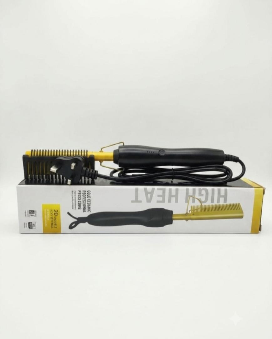 Professional Gold Ceramic Hot Press Comb – Electric Hair Straightener Comb with 20 Adjustable High Heat Settings for Natural Hair & Wigs