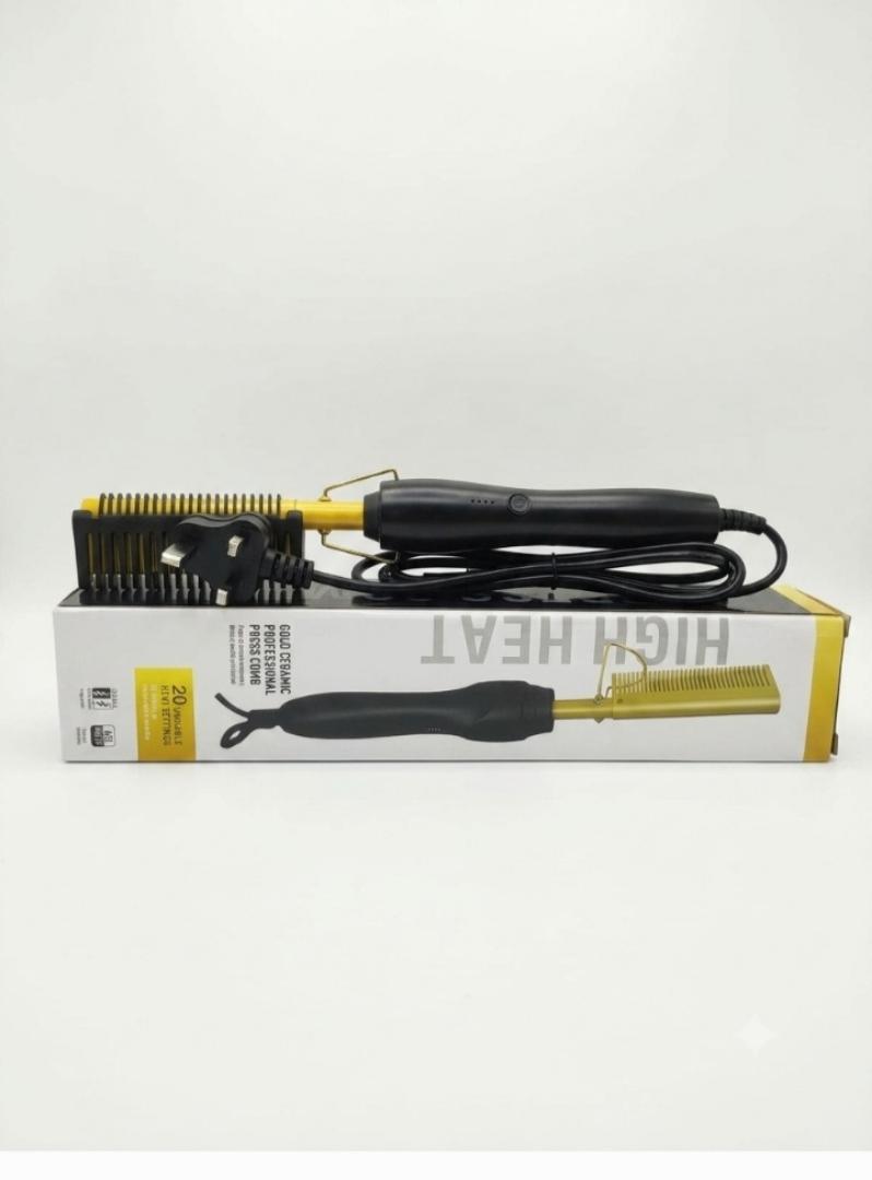 Professional Gold Ceramic Hot Press Comb – Electric Hair Straightener Comb with 20 Adjustable High Heat Settings for Natural Hair & Wigs