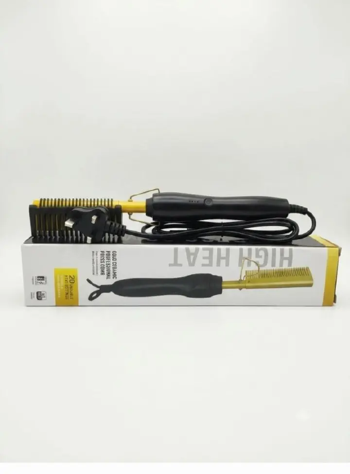Professional Gold Ceramic Hot Press Comb – Electric Hair Straightener Comb with 20 Adjustable High Heat Settings for Natural Hair & Wigs
