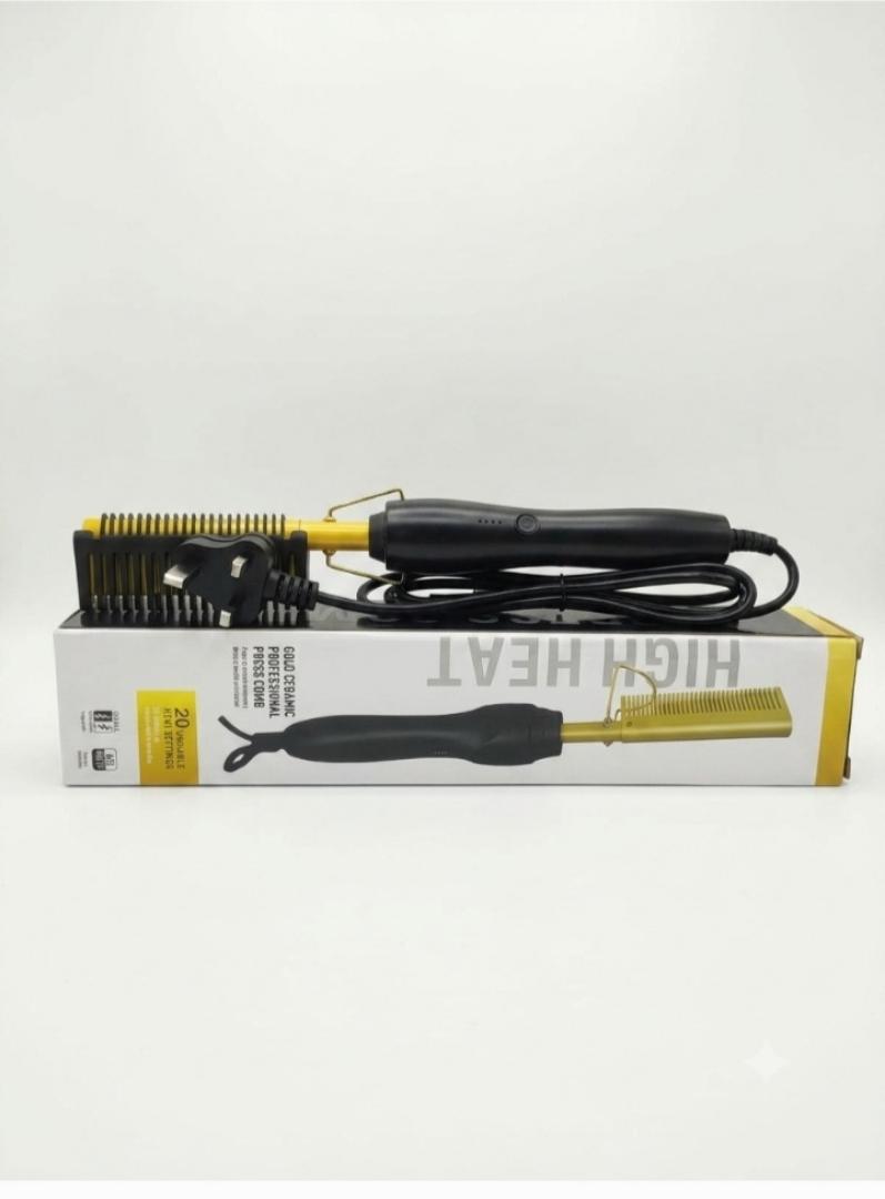 Professional Gold Ceramic Hot Press Comb – Electric Hair Straightener Comb with 20 Adjustable High Heat Settings for Natural Hair & Wigs