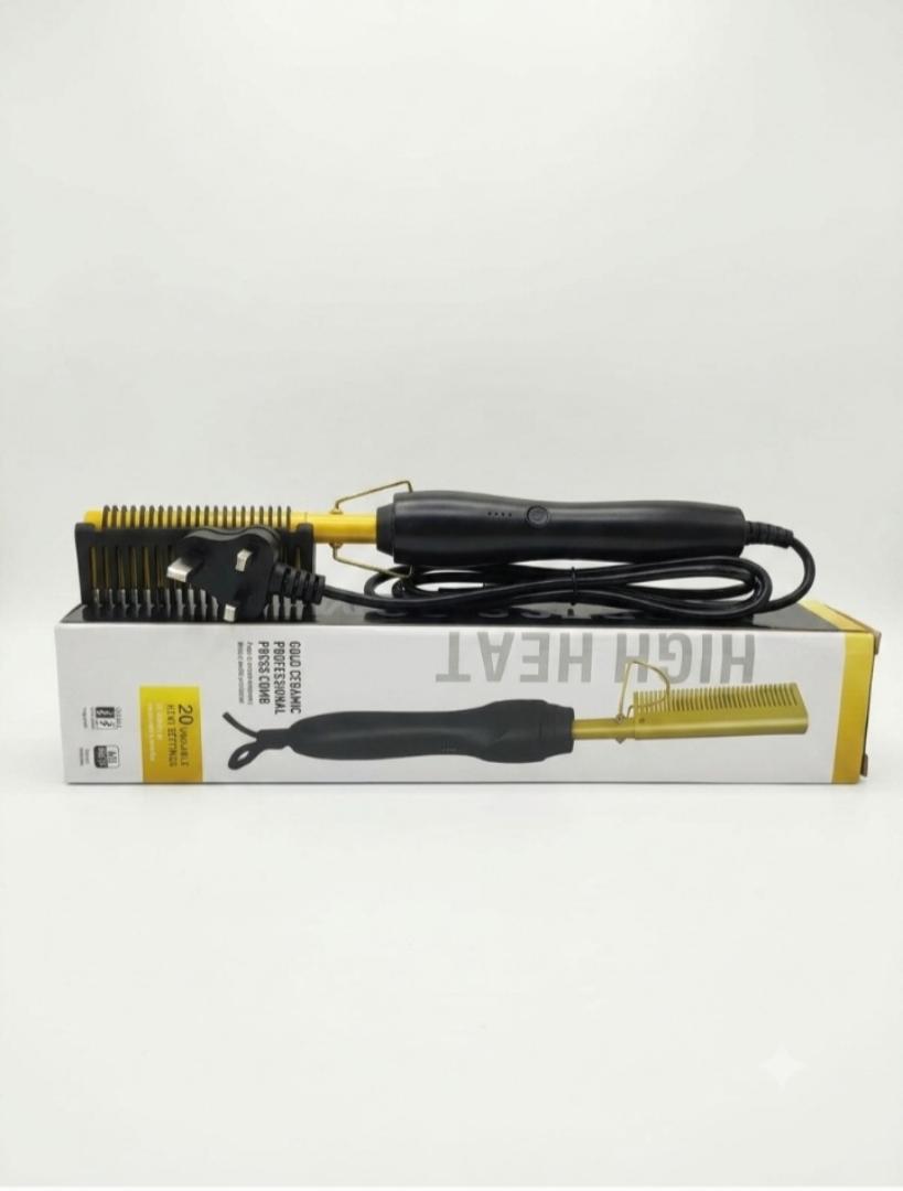 Professional Gold Ceramic Hot Press Comb – Electric Hair Straightener Comb with 20 Adjustable High Heat Settings for Natural Hair & Wigs