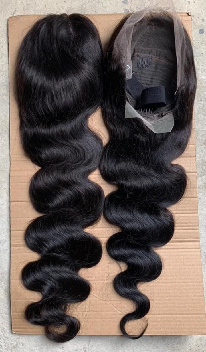 23 inch Body Wave Semi Human Hair 250 Density 13×4*2 lace frontal wig plucked Glueless wig with baby hair Body wave for women Natural black
