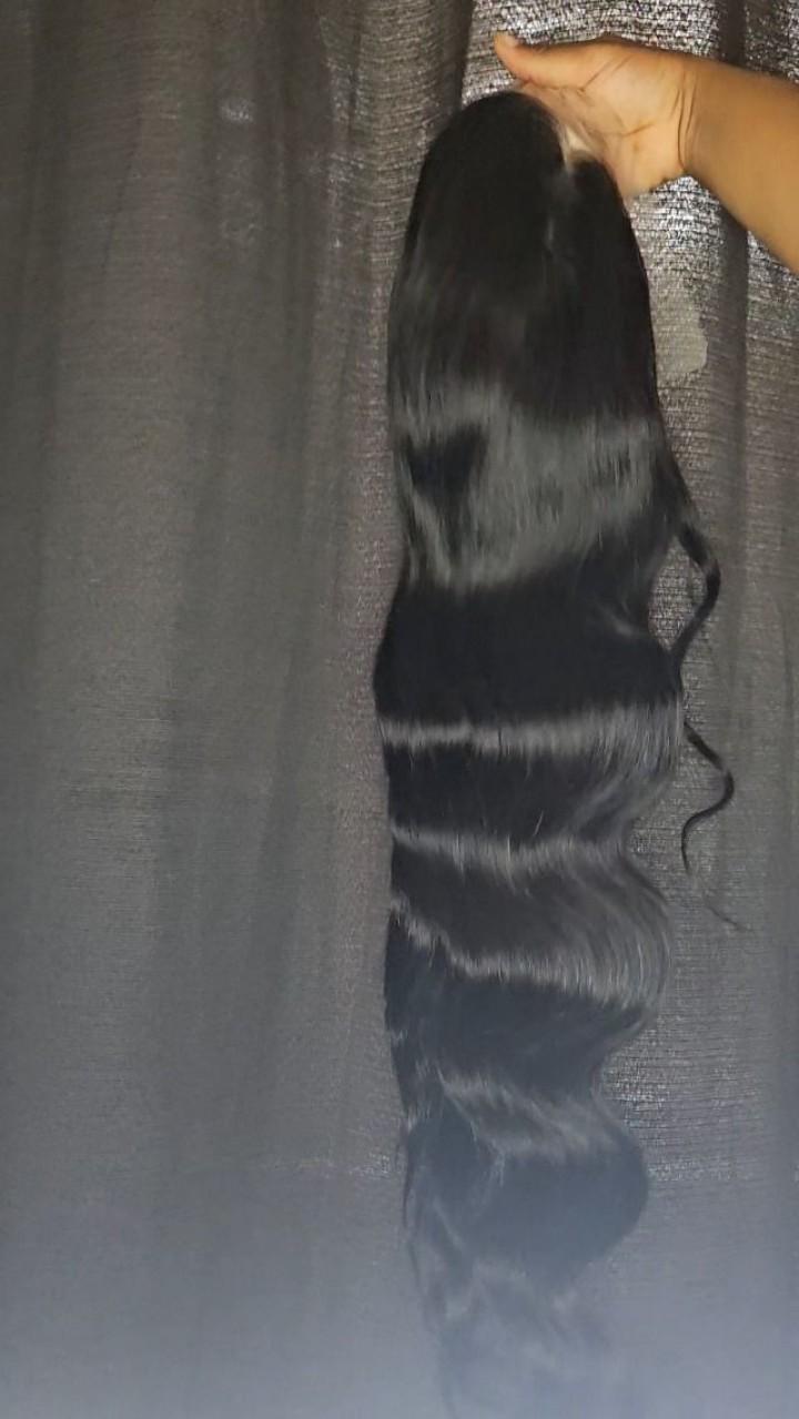 23 inch Body Wave Semi Human Hair 250 Density 13×4*2 lace frontal wig plucked Glueless wig with baby hair Body wave for women Natural black