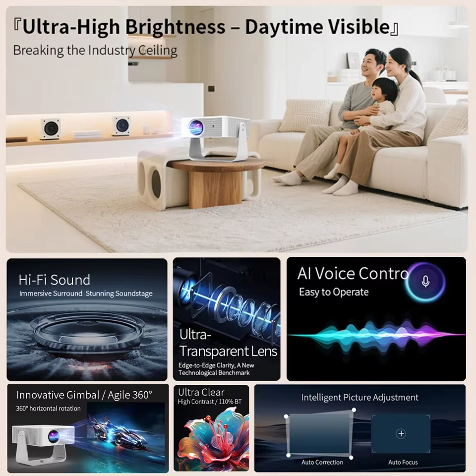 【Savannah Mart】New X3 Native 720P Projector With 4K Decoding & 2.4G 5G WiFi6 BT Home HD YOUTUBE NETFLIX Android portable intelligent projector