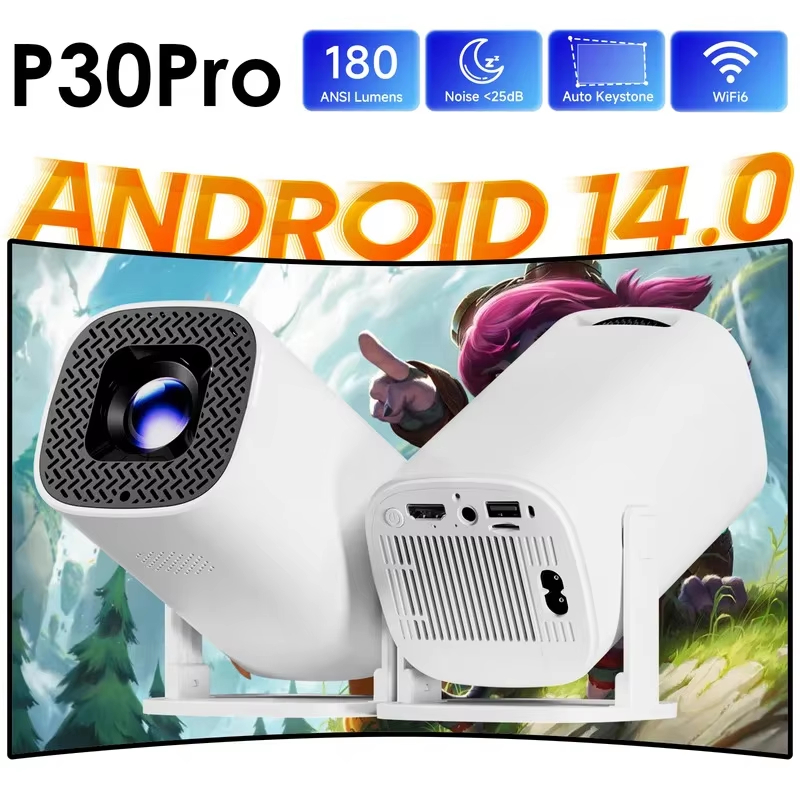 【Savannah Mart】 P30PRO  2026 Smart Mini Projector Android 14 WiFi6 BT 5.0 Support 4K 1280*720P Smart Home Cinema Outdoor Portable Projector