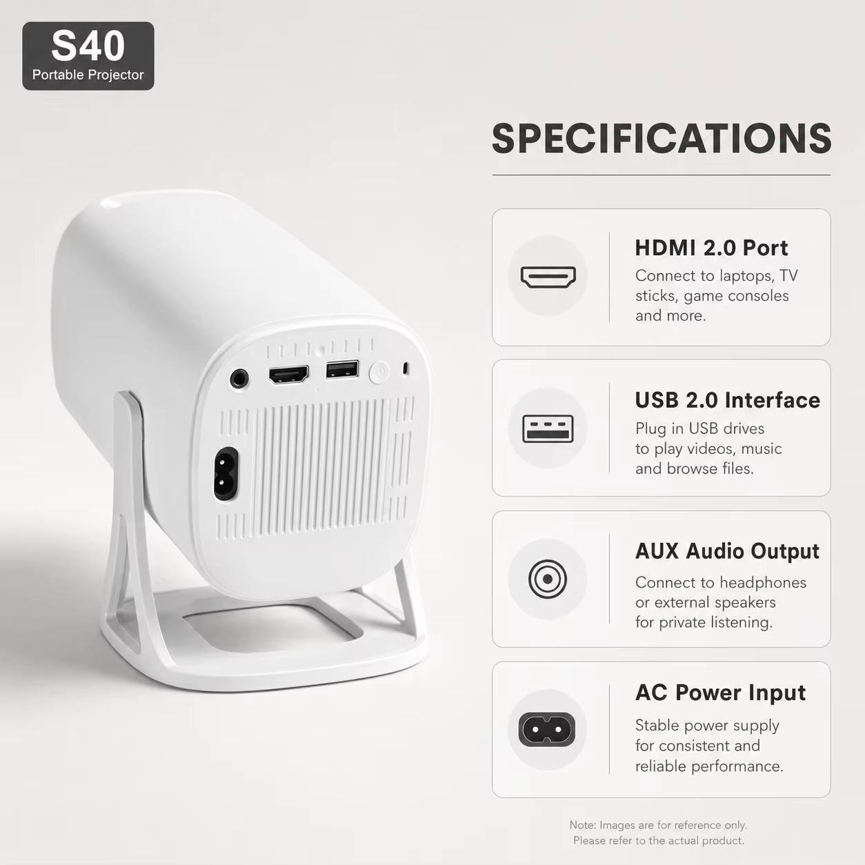 【Savannah Mart】bestseller S40 native 4K HDMI Android projector, dual WiFi Bluetooth vertical portable LED smart home theater low noise