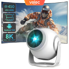 【Savannah Mart】TP360  Velec Projector Android 14 8K Decoding Auto Focus 450 ANSI 720P TP360 New Portable Outdoor Movie Projector For Home Theater