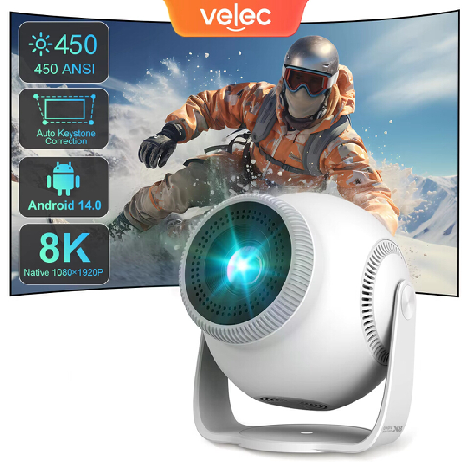 【Savannah Mart】TP360  Velec Projector Android 14 8K Decoding Auto Focus 450 ANSI 720P TP360 New Portable Outdoor Movie Projector For Home Theater