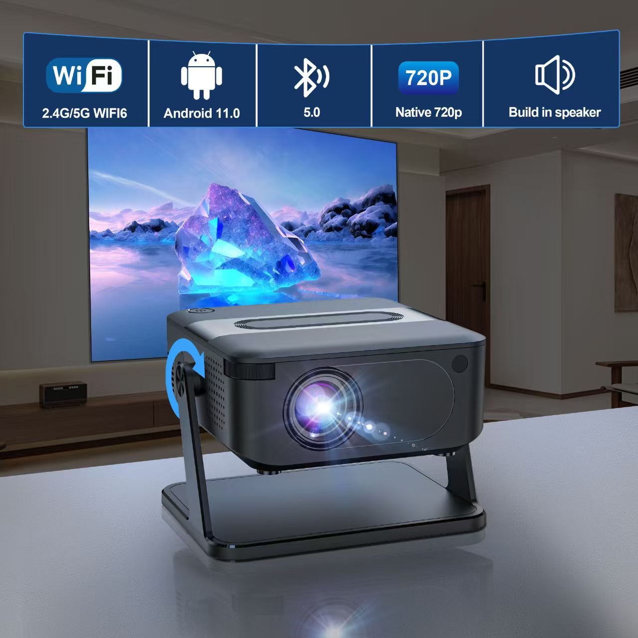 【Savannah Mart】HA109 Projector 4K Android 11 720P Projectors Wifi5 200" Portable Projector Bt5.4 1280*720P Home Cinema Outdoor Projetor