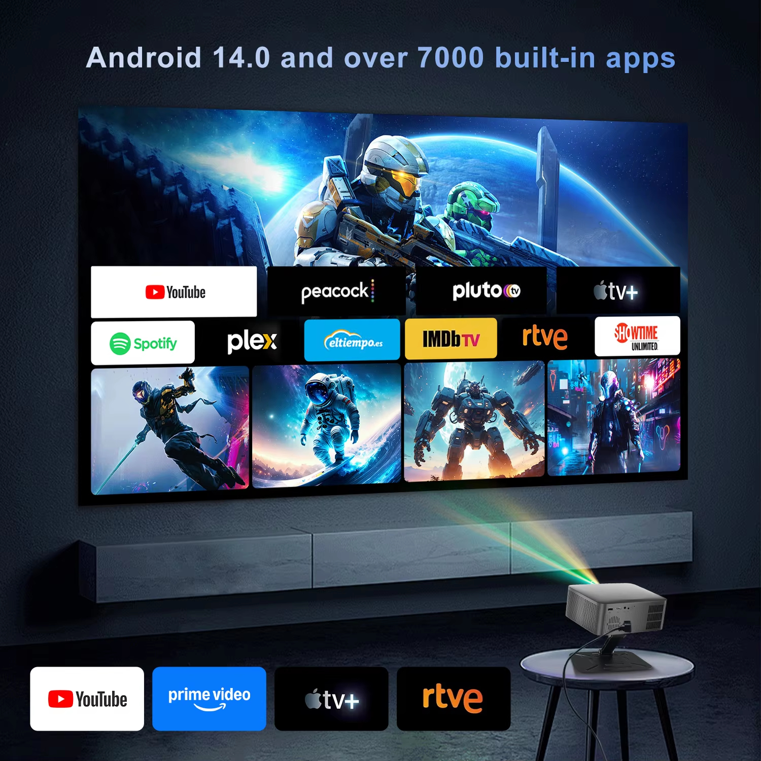 【Savannah Mart】P60PRO Salange New Smart Projector Android 14 5G Wifi6 Bluetooth Mini Beamer Home Cinema Theater Outdoor TV 4K Movie Portable Projector