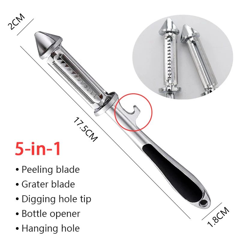 5-in-1 Peeler Fruits Vegetables Grater Two-sided Zinc Alloy Potato Paring Knife Multi Functional Stainless Steel Kitchen Tools