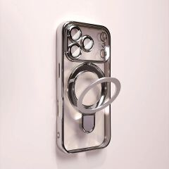 Transparent plating wireless charging magnetic case for iPhone 17 16 15 14 13 Pro Max with lens protection bracket back cover